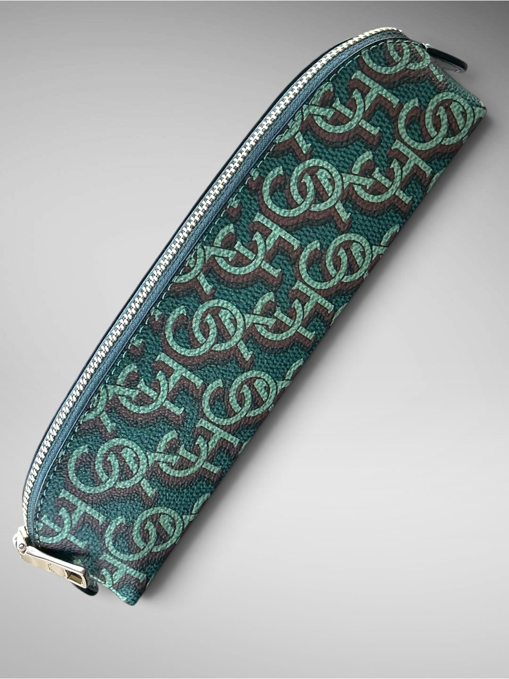 Coach Monogram Pencil Case Green Brown Signature Canvas CF417 NWT